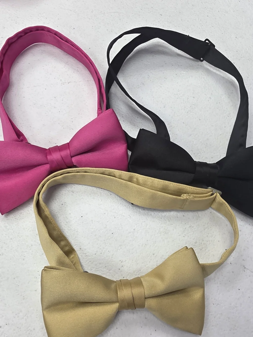 Kids Satin Bow Tie Trio - Pink, Black & Gold (Adjustable)